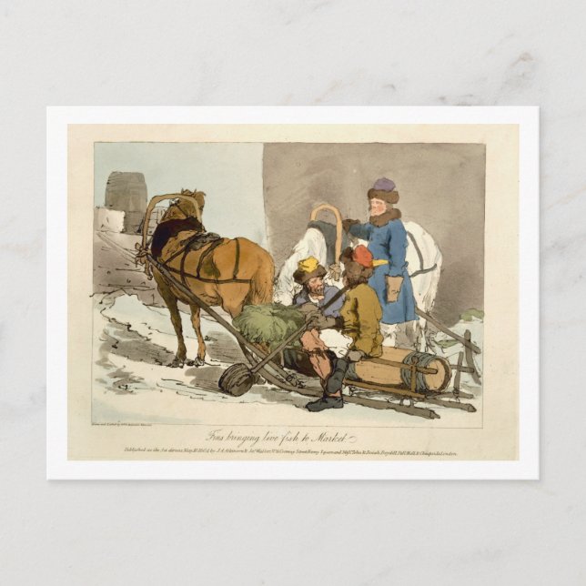 Fins Bringing Live Fish to Market, etched by the a Postcard (Front)