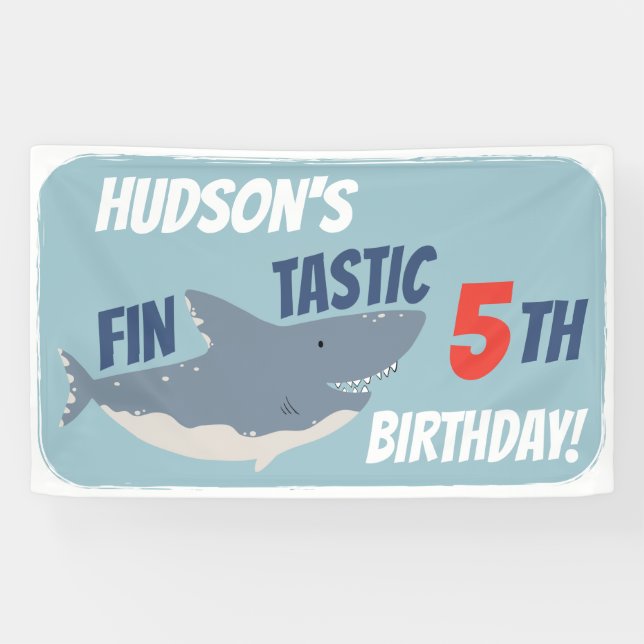 Fintastic Happy Shark Birthday Party, Any Age Banner (Horizontal)