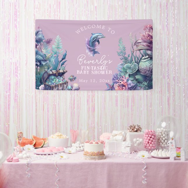 Fintastic One Modern Rustic Watercolor Baby Shower Banner (Party)