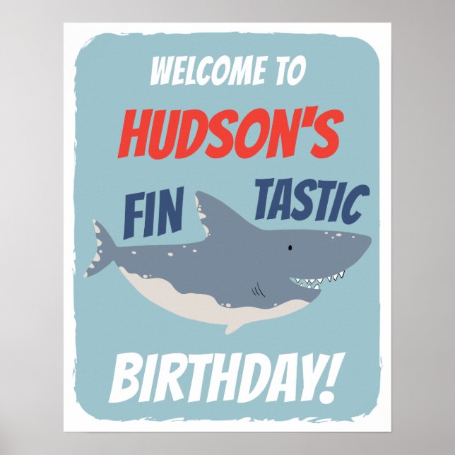 Fintastic Shark Birthday theme Welcome Sign (Front)
