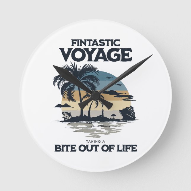 Fintastic Voyage Taking a Bite Out of Life Round Clock (Front)