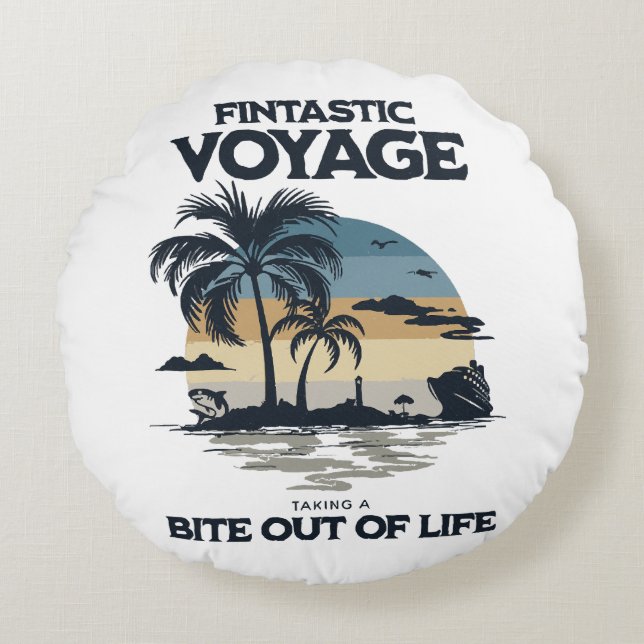 Fintastic Voyage Taking a Bite Out of Life Round Cushion (Front)