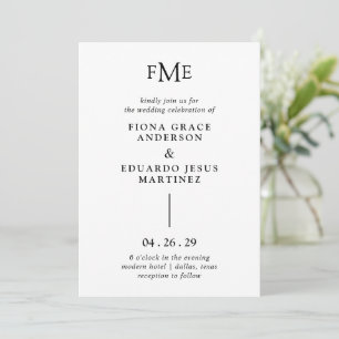 Fiona Black and White Bold Monogram Modern Wedding Invitation