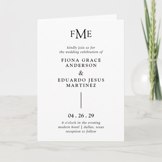 Fiona Black and White Bold Monogram Modern Wedding Invitation (Front)
