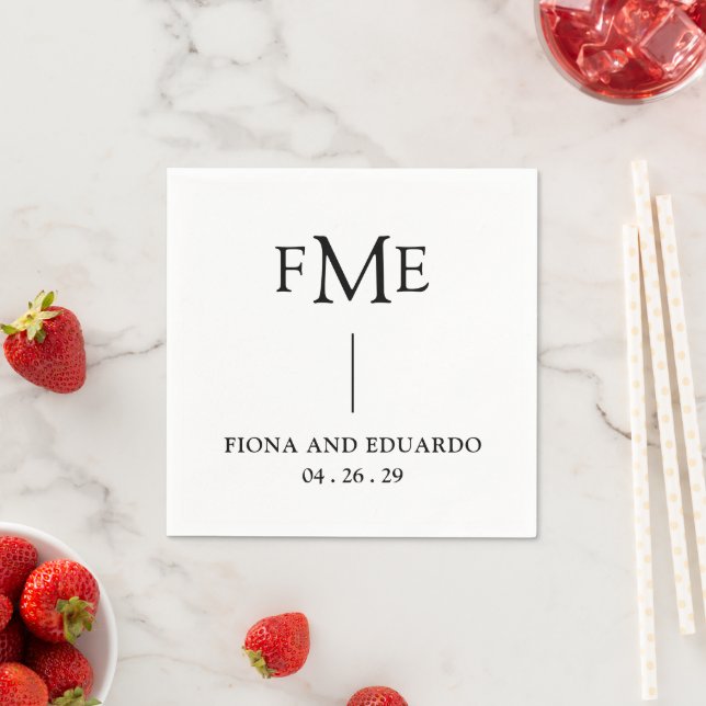 Fiona Black and White Bold Monogram Modern Wedding Napkin (Insitu)