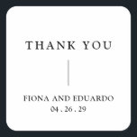 Fiona Black and White Bold Monogram Modern Wedding Square Sticker<br><div class="desc">Contemporary and modern wedding stickers featuring a simple and minimal design with "Thank You" along with your names and wedding date in bold typography.  This minimalist black and white typographic design can be customised to any colour you choose in the design editing tool.</div>