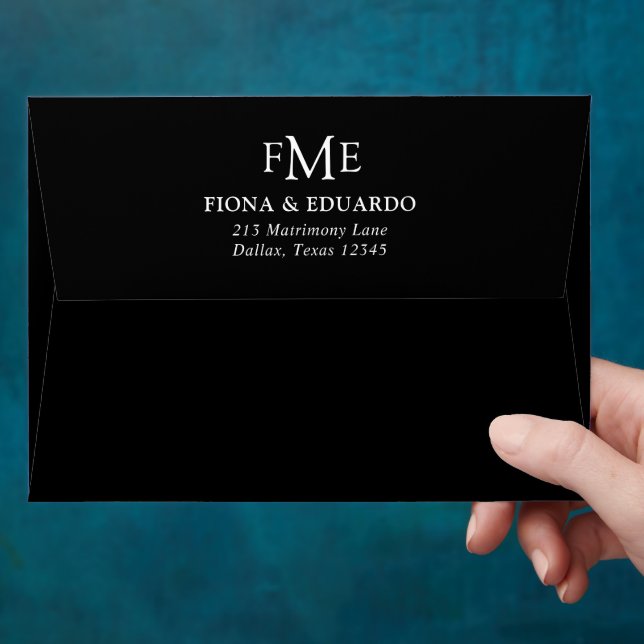 Fiona Black Bold Monogram Modern Wedding Envelope (Hand)