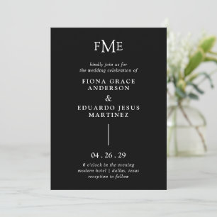 Fiona Black Bold Monogram Modern Wedding Invitation