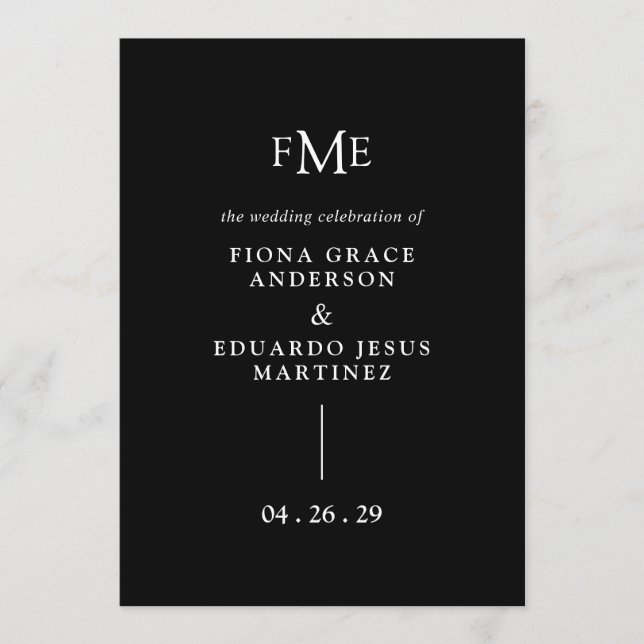 Fiona Black Bold Monogram Modern Wedding Program (Front)