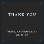 Fiona Black Bold Monogram Modern Wedding Square Sticker<br><div class="desc">Contemporary and modern wedding stickers featuring a simple and minimal design with "Thank You" along with your names and wedding date in bold typography.  This minimalist black typographic design can be customised to any colour you choose in the design editing tool.</div>