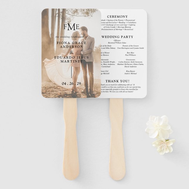 Fiona Photo Bold Monogram Modern Wedding Hand Fan (Front and Back)