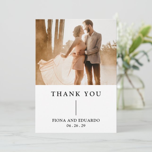 Fiona Photo Bold Monogram Modern Wedding Thank You Card (Standing Front)