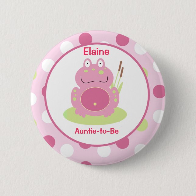 Fiona the pink Frog Customised name tag Button (Front)