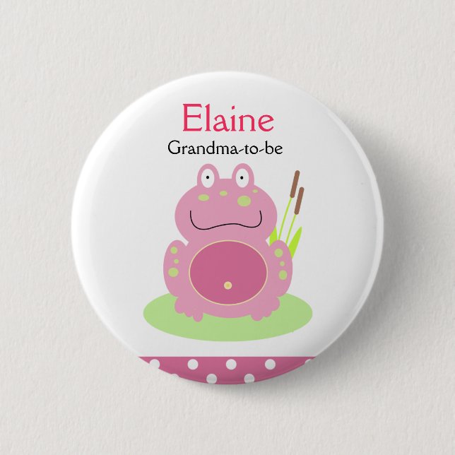 FIONA the PINK FROG NAME TAG Personalised Button (Front)