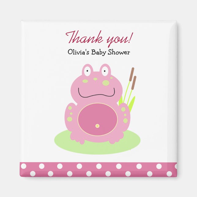 Fiona the Pink Pond Frog Baby Shower Favour Magnet (Front)