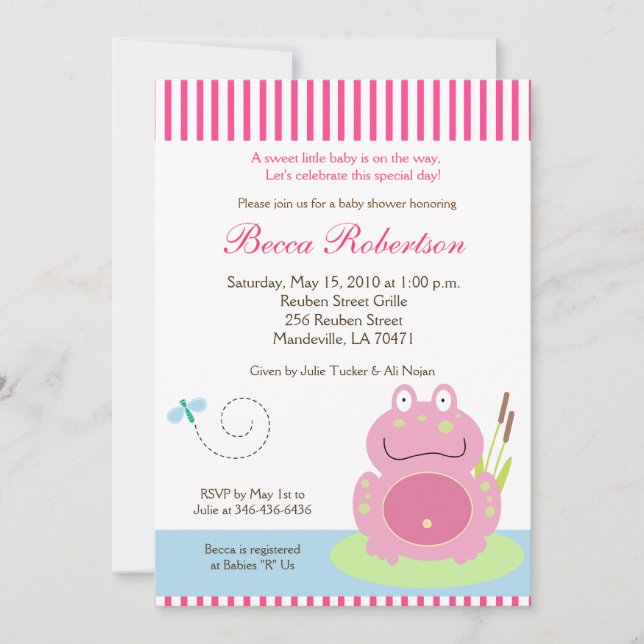 Fiona the Pond Frog Baby Shower 5x7 Invitation (Front)