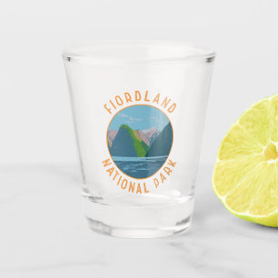 Fiordland National Park New Zealand Retro Circle Shot Glass