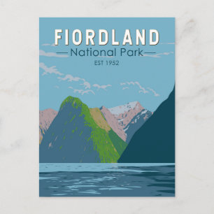 Fiordland National Park New Zealand Travel Art Postcard
