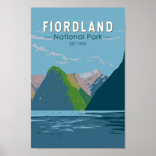 Fiordland National Park New Zealand Travel Art Poster