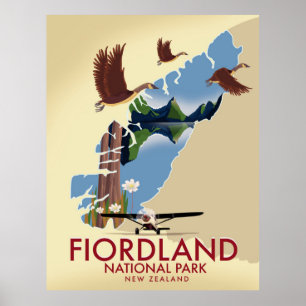 Fiordland National Park New Zealand travel poster