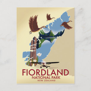 Fiordland National Park New Zealand travel poster Postcard