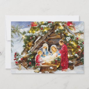 Fir and berries Nativity budget Christmas Holiday Card
