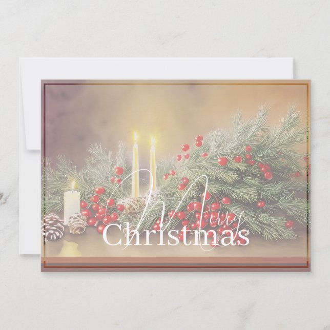 Fir berries and candles budget Christmas Holiday Card (Front)