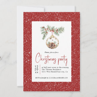 Fir branch with Christmas ornament party Invitation
