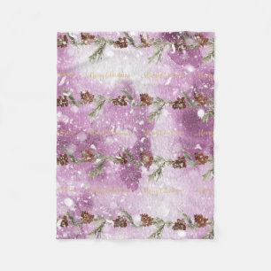 Fir Branches With Pine Cones On Snow Fleece Blanket