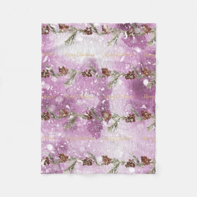 Fir Branches With Pine Cones On Snow Fleece Blanket (Front)