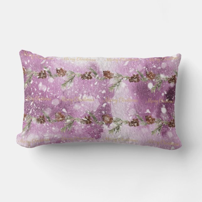 Fir Branches With Pine Cones On Snow Lumbar Cushion (Front)