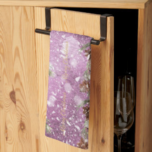 Fir Branches With Pine Cones On Snow Tea Towel