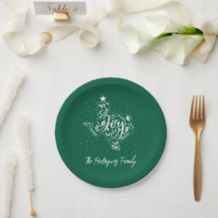 Fir Green Joy Holiday Leaves Texas Shape Paper Plate