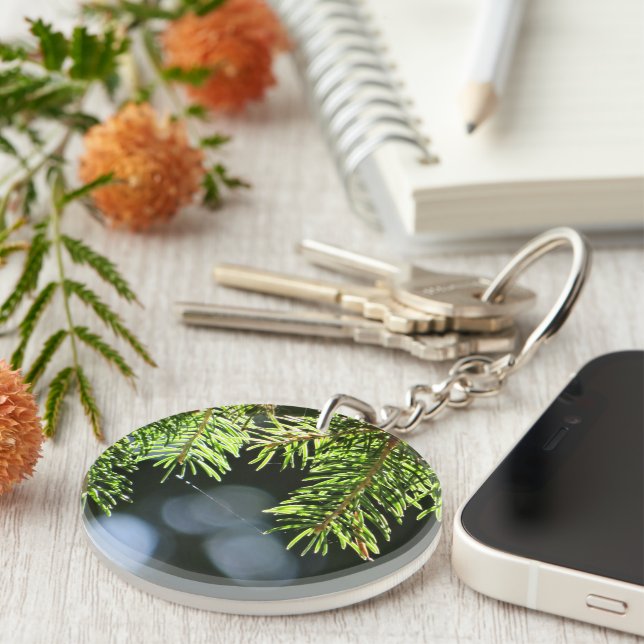 Fir pine needles with bokeh key ring (Front Right)