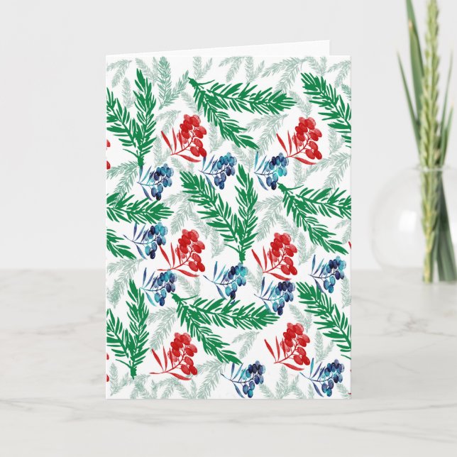 Fir Tree Branches with Berries Holiday Card (Front)