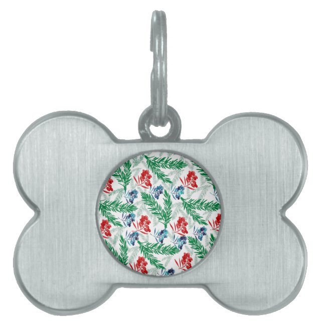 Fir Tree Branches with Berries Pet Name Tag (Front)