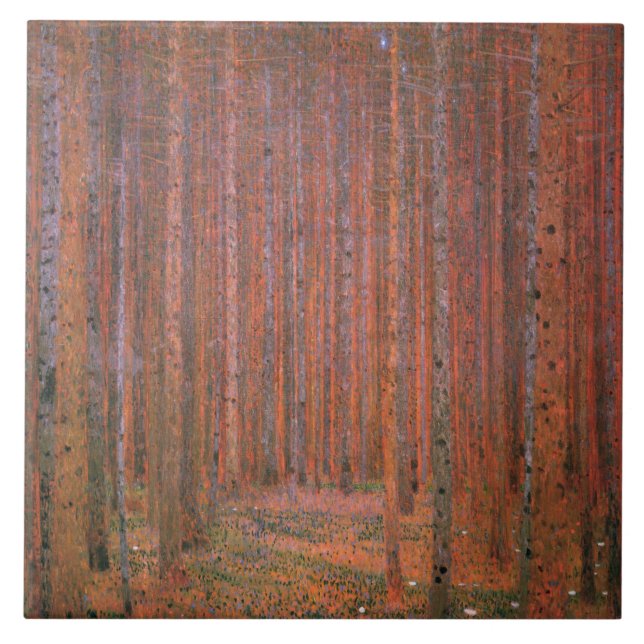 Fir Tree Forest (by Gustav Klimt) Ceramic Tile (Front)