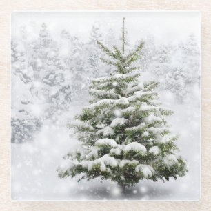 Fir Tree In Thick Snow Glass Coaster