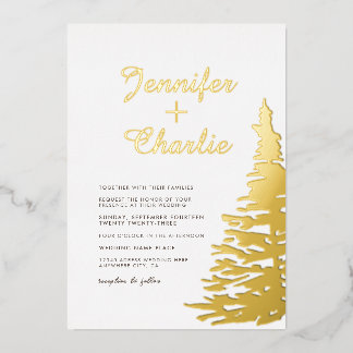 Fir Tree Minimalist Modern White Gold Wedding