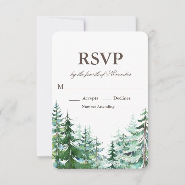 Fir Tree Rustic Wedding RSVP Card (Front)