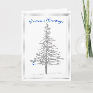 Fir Tree Sketch with Blue Ornament Holiday Card
