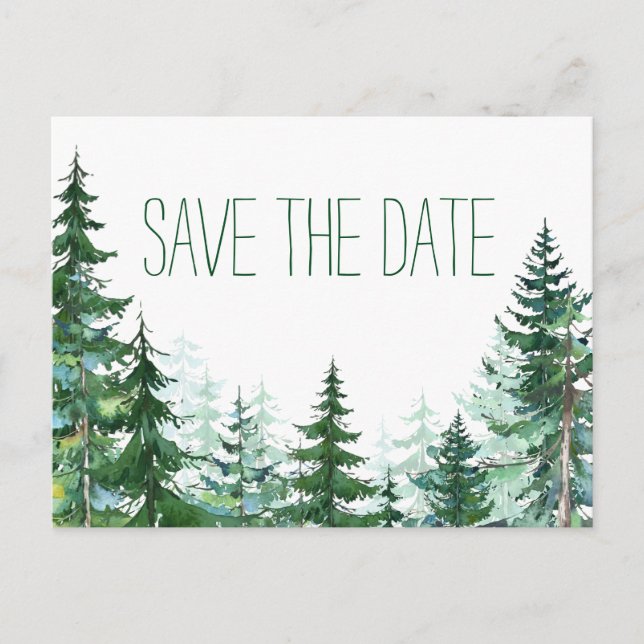 Fir Tree Wedding Save the Date Announcement Postcard (Front)