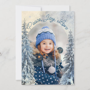 Fir Trees and Snow with Arch 2 Photo Christmas Holiday Card