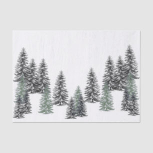Fir Trees Black Pine Green on White Tissue Paper