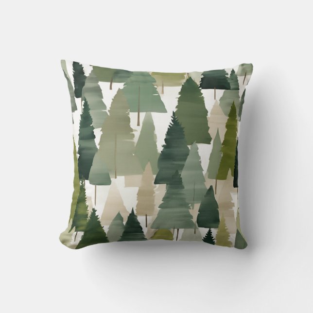 Fir Trees Green Neutrals Modern Art Cushion (Front)