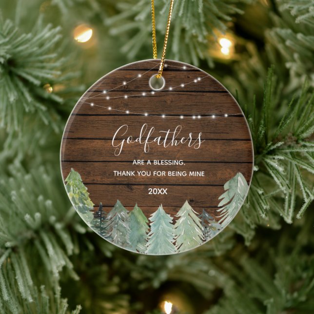 Fir Trees Winter Forest Woodland Godfathers Ceramic Ornament (Tree)