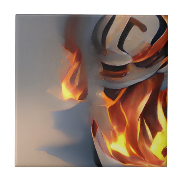 Fire abstract graphic art grey ash ceramic tile (Front)