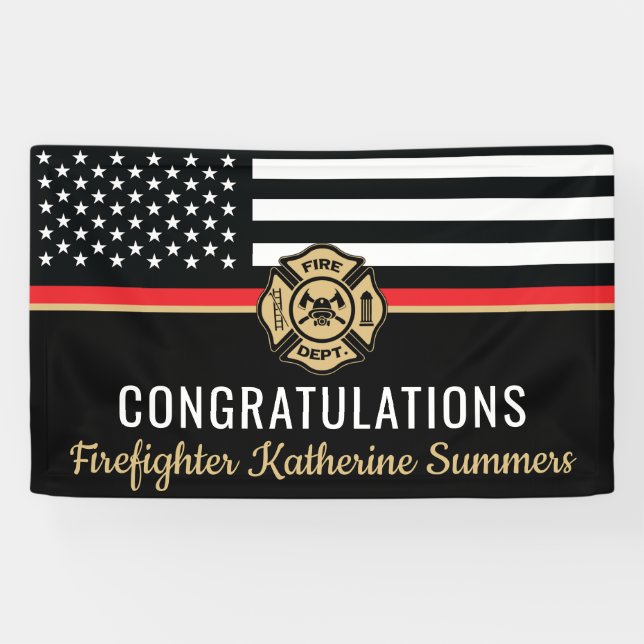 Fire Academy Graduation Red Line Flag Firefighter Banner (Horizontal)