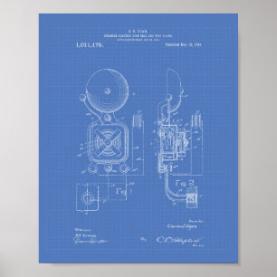 Fire Alarm 1911 Patent Art - Blueprint Poster