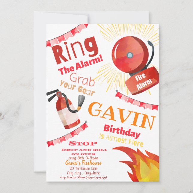Fire Alarm Birthday Invitation Card (Front)